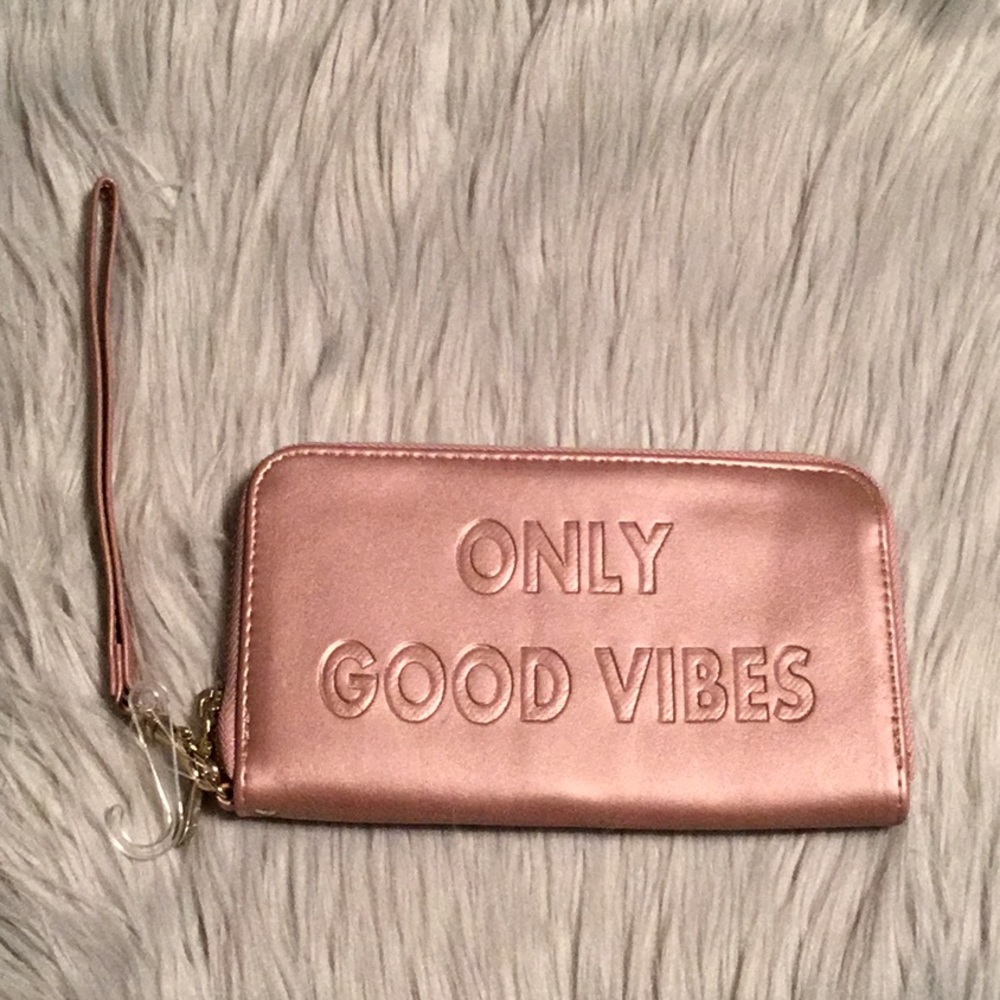 NWOT "Only Good Vibes" Rose Gold Wallet